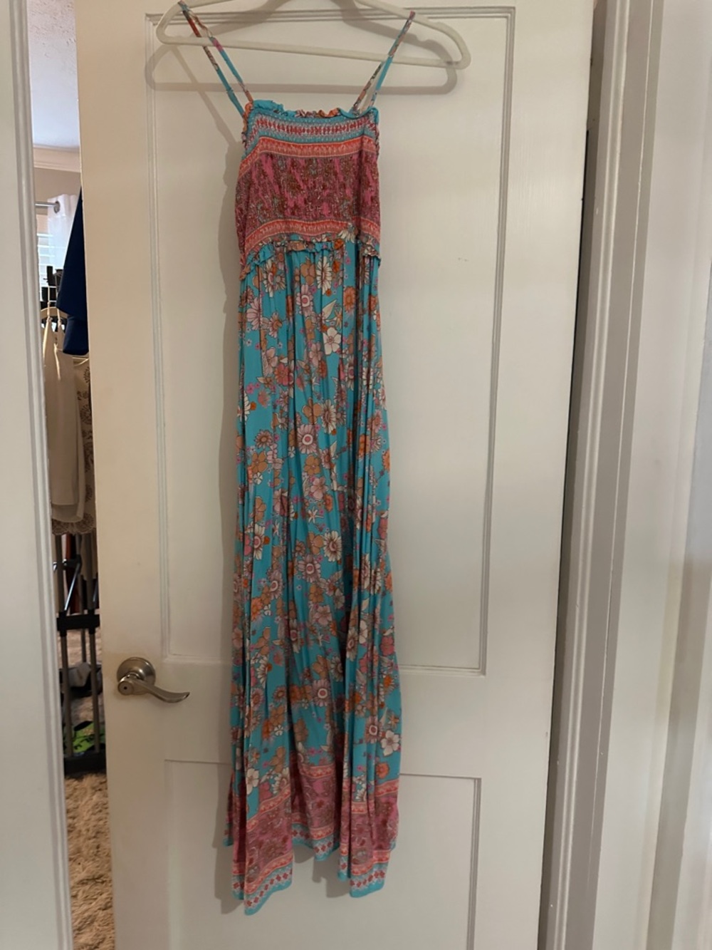 Turquoise Floral Maxi Sundress with Pink Accents